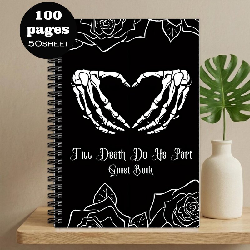 TEMU 1pc Guest Record Book, Gothic Wedding Guestbook Do Us Part With Skeleton Hands & Roses, Ideal Gift For Friend Family, Message Signature Souvenir