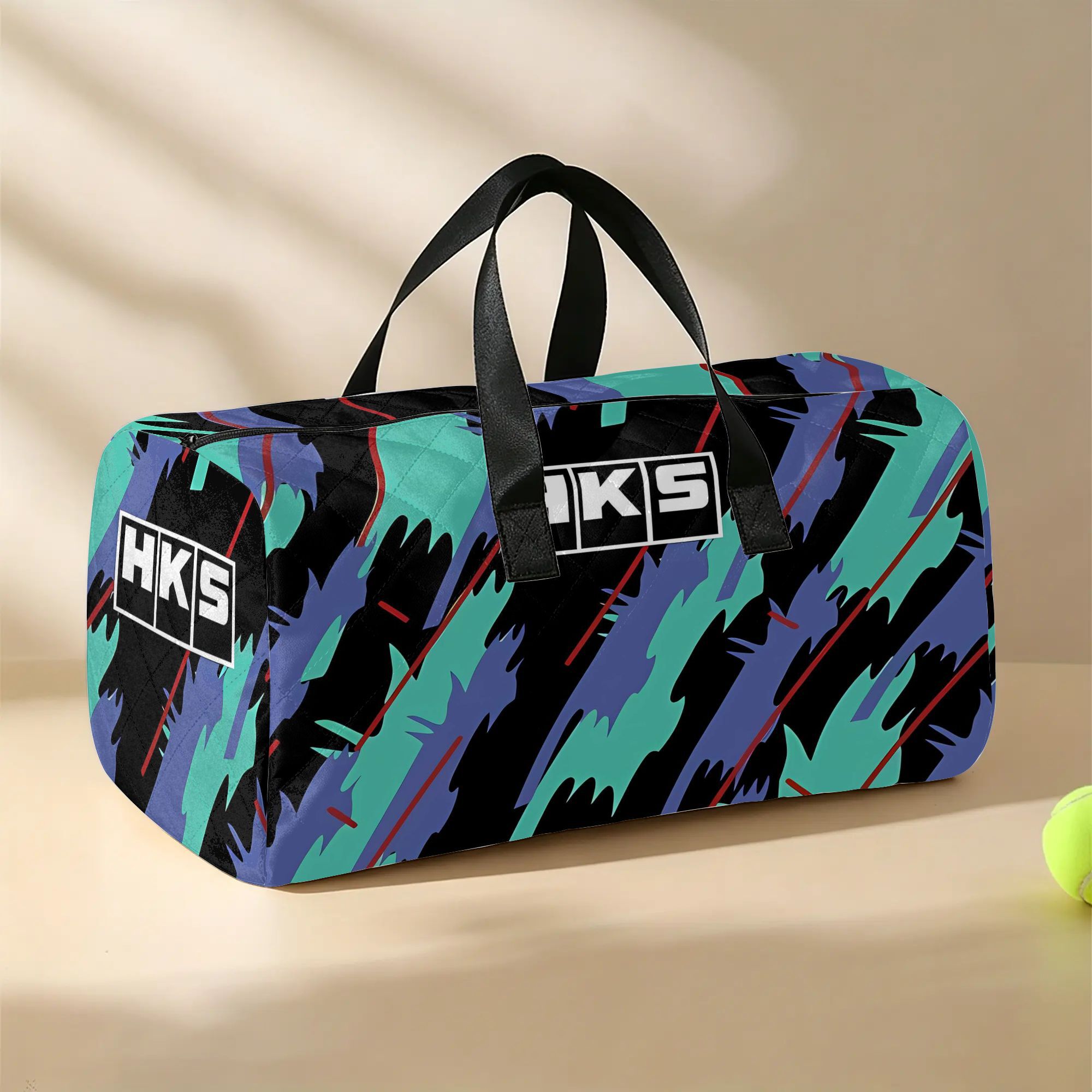 TEMU 2d Flat Printing Foldable Large Rhombus Travel Bag, Overnight Duffle Handbag For Camping, Fitness, And Daily Storage