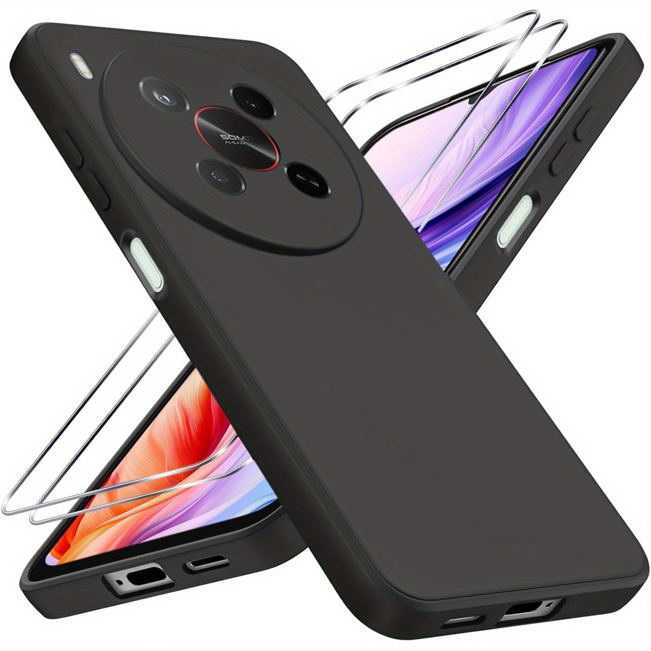 TEMU Phone Case: Case For Zte Blade V70 Max With 2pcs Tempered Glass Screen Protector, Slim Shockproof Flexible Black Matt Soft Protective Phone Case