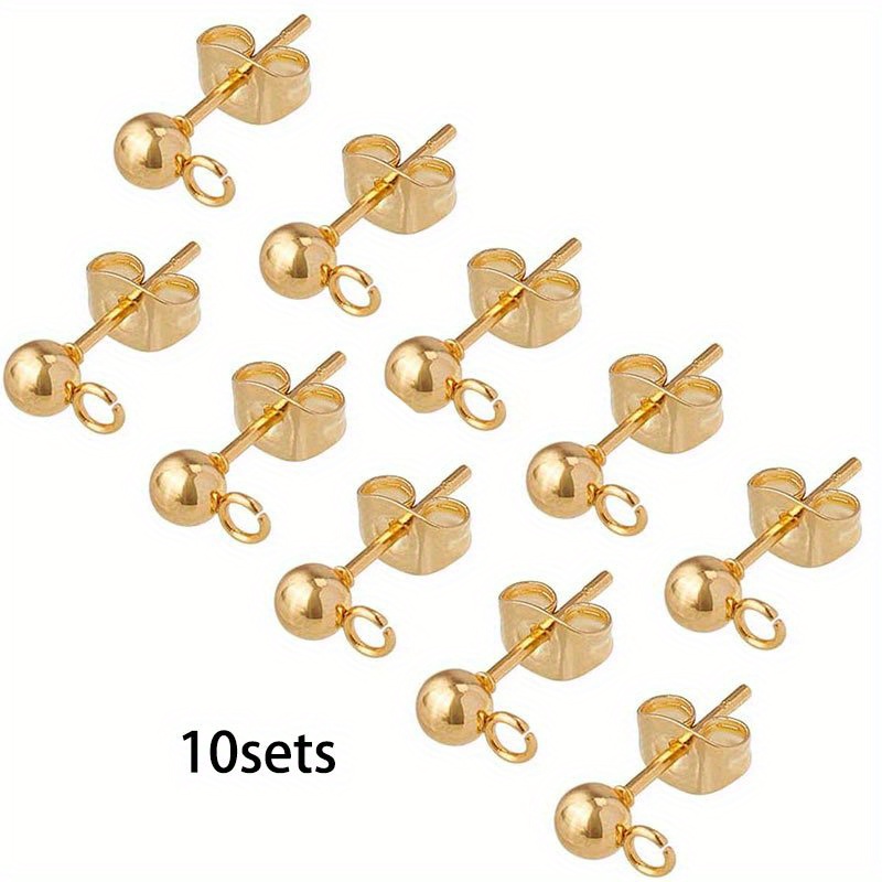 10 Sets Hypoallergenic Stainless Steel Earring Studs With Ear Nuts And Ball Studs For Earring Making Diy, 15x7mm, Ball 5mm
