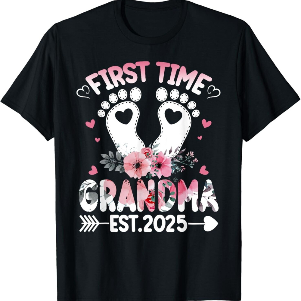 

Family , Grandma 2025 Pregnancy Announcement T-shirt, Regular-fit, Black With Pink And , Cotton, Machine Washable