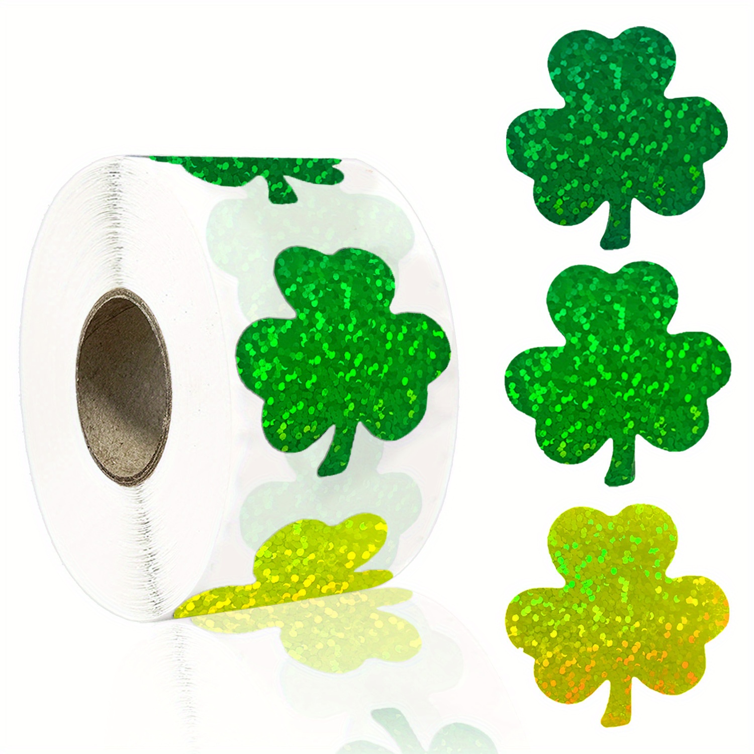 

500pcs 's Day Holographic Shamrock Stickers - Sparkly Green Clover Seals For Party Invitations & Envelopes, Reusable