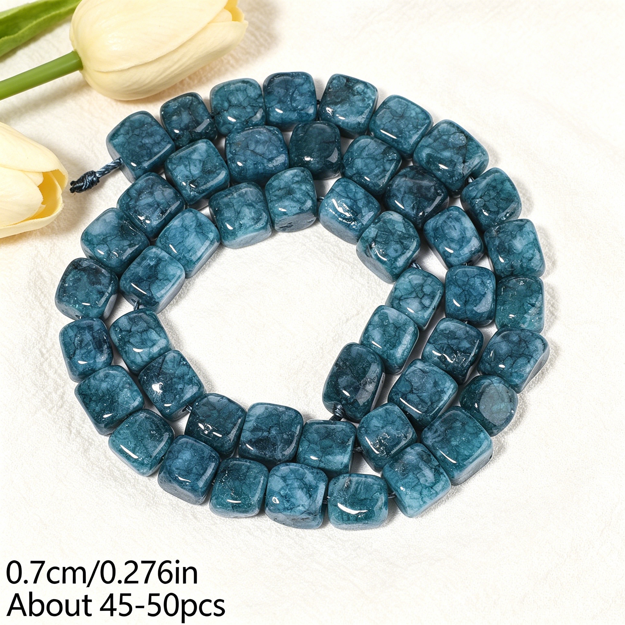 TEMU Perles d'espace larges et tendance en apatite bleue carrée de naturelle de 7 mm pour bracelets, , boucles d'oreilles, artisanat, ajouts,