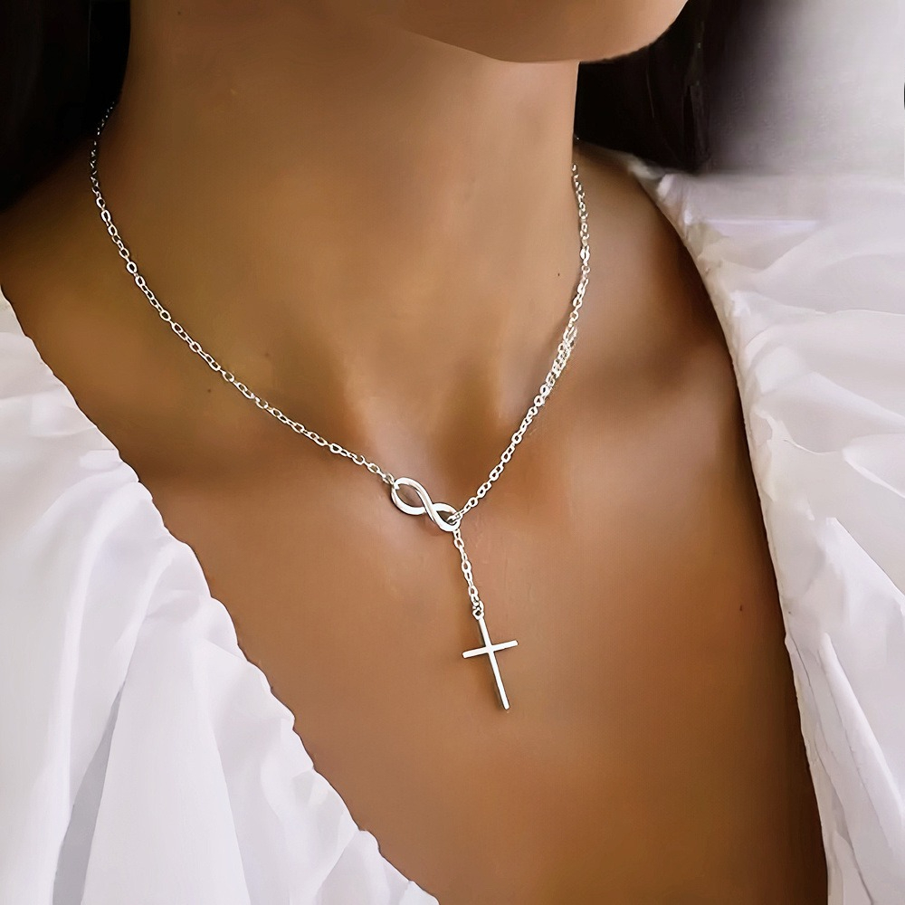 1 infinity symbol cross silvery necklace simple and high quality non allergenic and non fading suitable for daily wear party gifts men and women can wear Product details 2