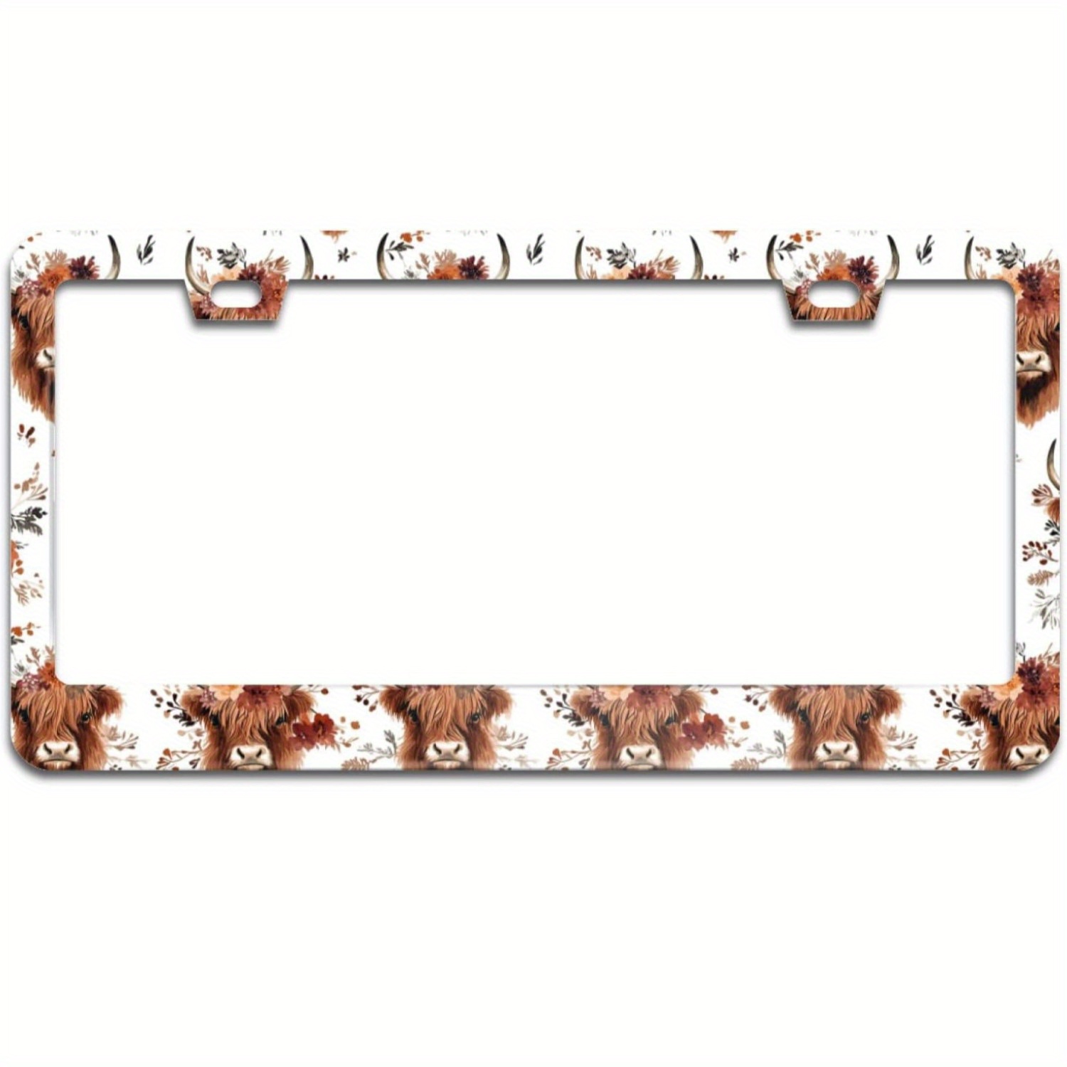 TEMU Cadre de Plaque d'Immatriculation Vache des & Florale - Accessoires de en Aluminium Durable avec 2 Trous et Vis, 12.2x6.3 Pouces pour Plaques
