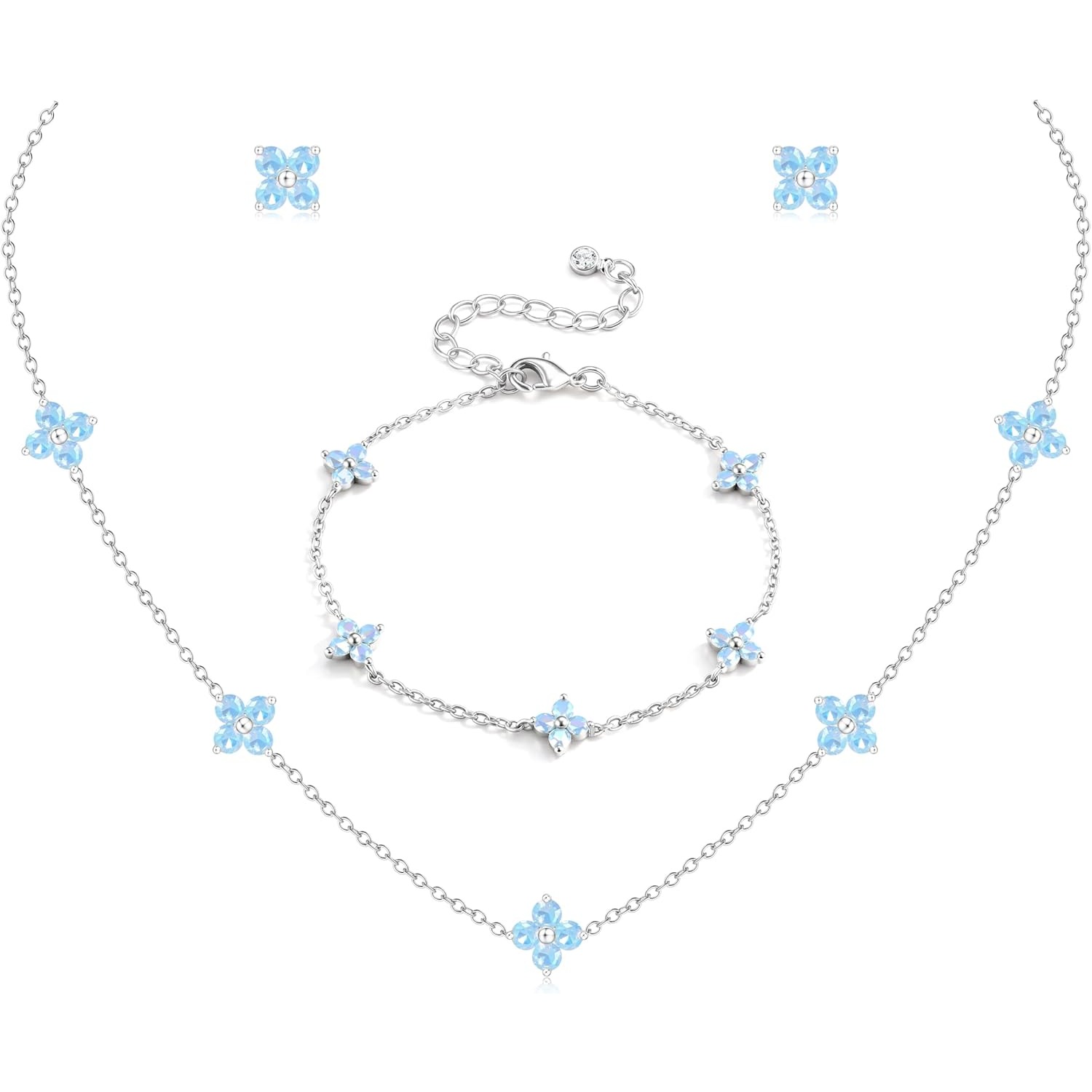 Image of 1 Set Dainty Silvery Golden Jewelry Set For Women Trendy 14k Golden Plated Cz Flowers Pendant Choker Necklaces For Women Stud Earrings Bracelets Stack Jewelry Gifts For Wedding Prom Brides