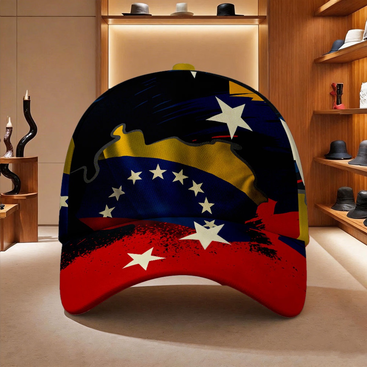 TEMU Gorra de béisbol con estampado abstracto de de Venezuela - Estampado completo, para ropa casual . una corona redondeada y una visera curva, con