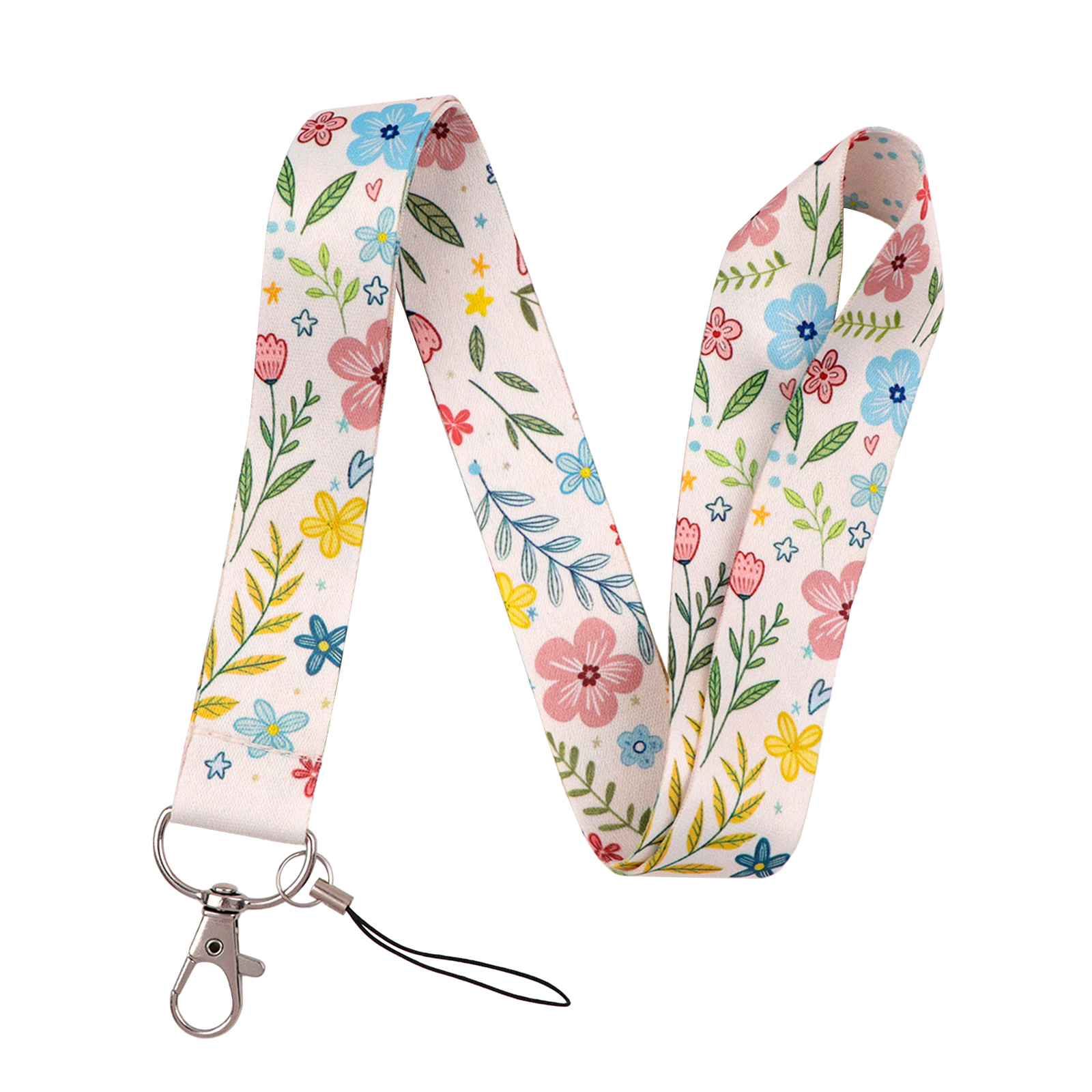 TEMU 1pc Floral Flower Lanyard For Id Badge Keys Phone, Cute Colorful Plant Pattern Neck Lanyard For Women, Soft Polyester Strap For School Office