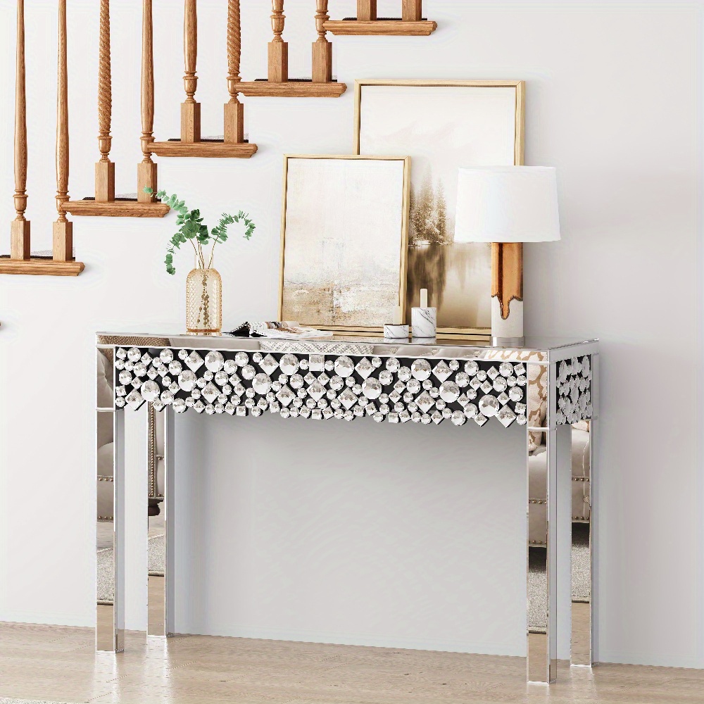 Luxury Entryway Table Measuring 47.24 Inches, Featuring a Glamorous Mirrored Design with Crystal Details, Perfect for Modern Home Decor in Hallways