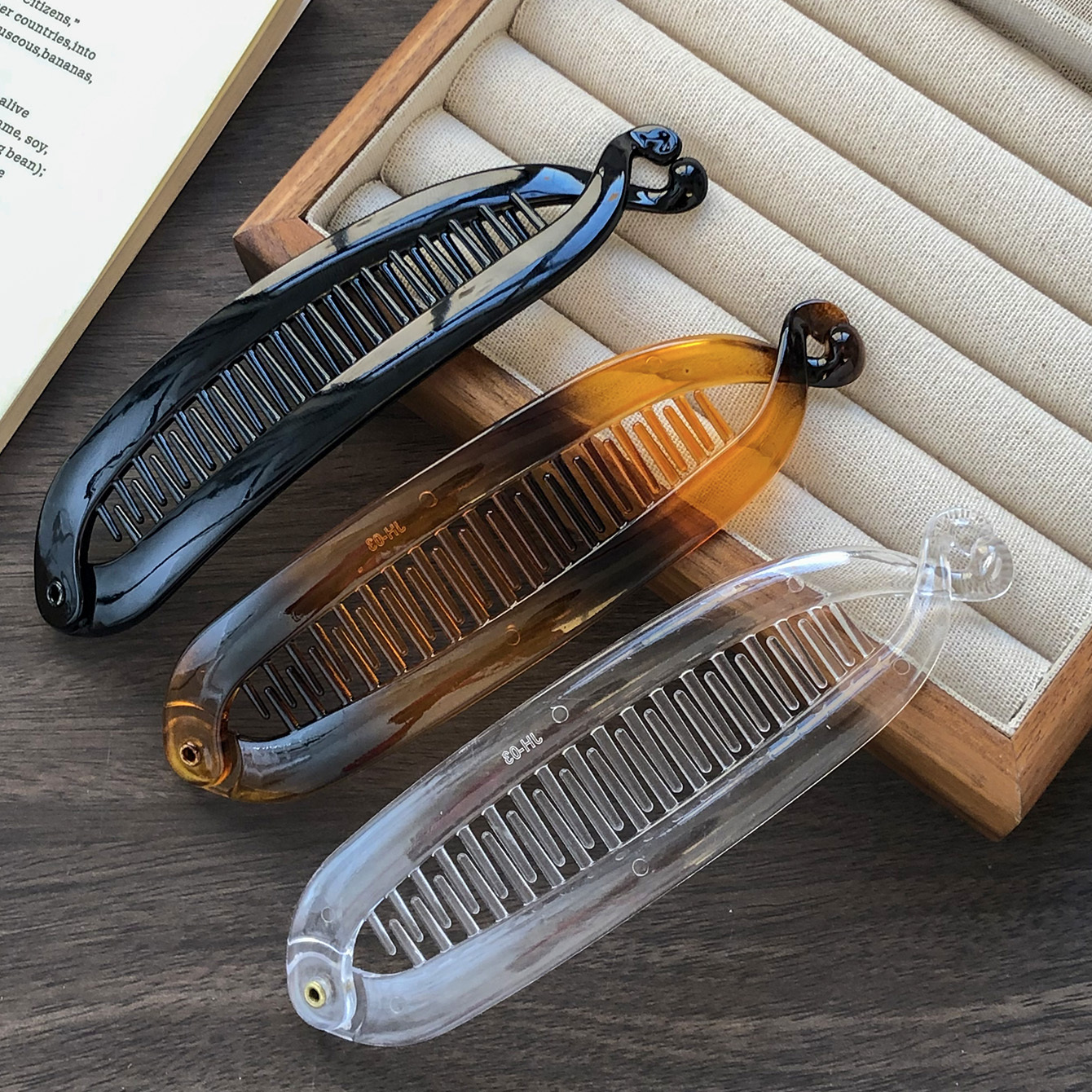 E-shop 3er Set Schwarz/Braun/Transparent Kleine Fischförmige Große Haarvolumen Baumförmige Bananen-Dreh Haarspange Hoher Pferdeschwanz Haarspange