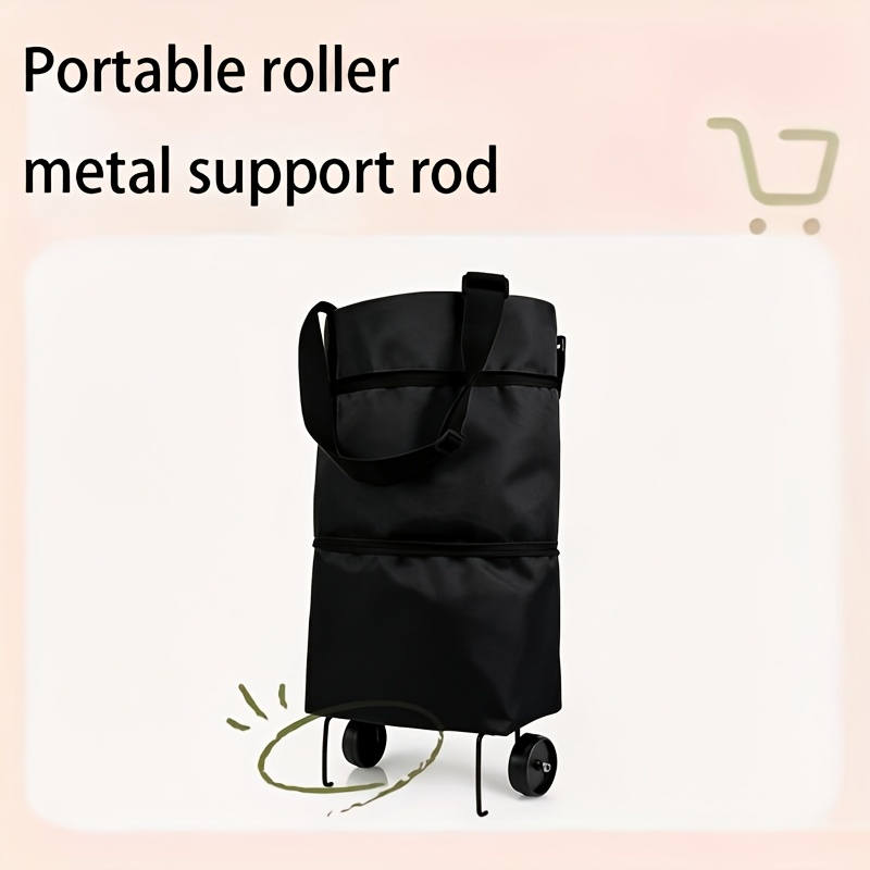 TEMU Upgraded Foldable Shopping Cart Bag With Wheels, Zippered Tote For Groceries, Storage, And Gifts - Lightweight And Reusable For
