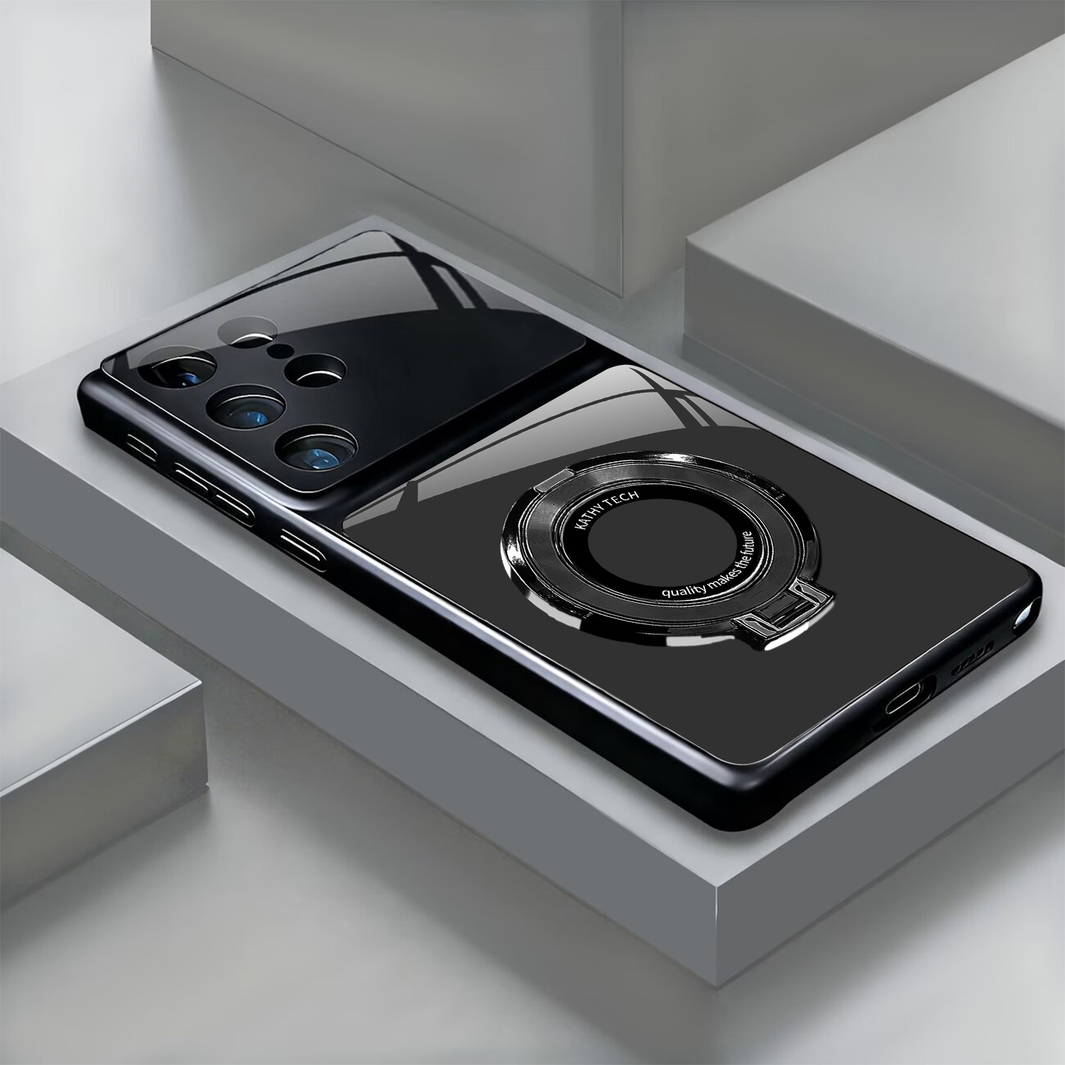 TEMU Phone Case: Phone Case - Orange/black/silver Glass Frosted Magnetic Wireless Charger Supports Phone Cases, With Magnetic Additions, Compatible