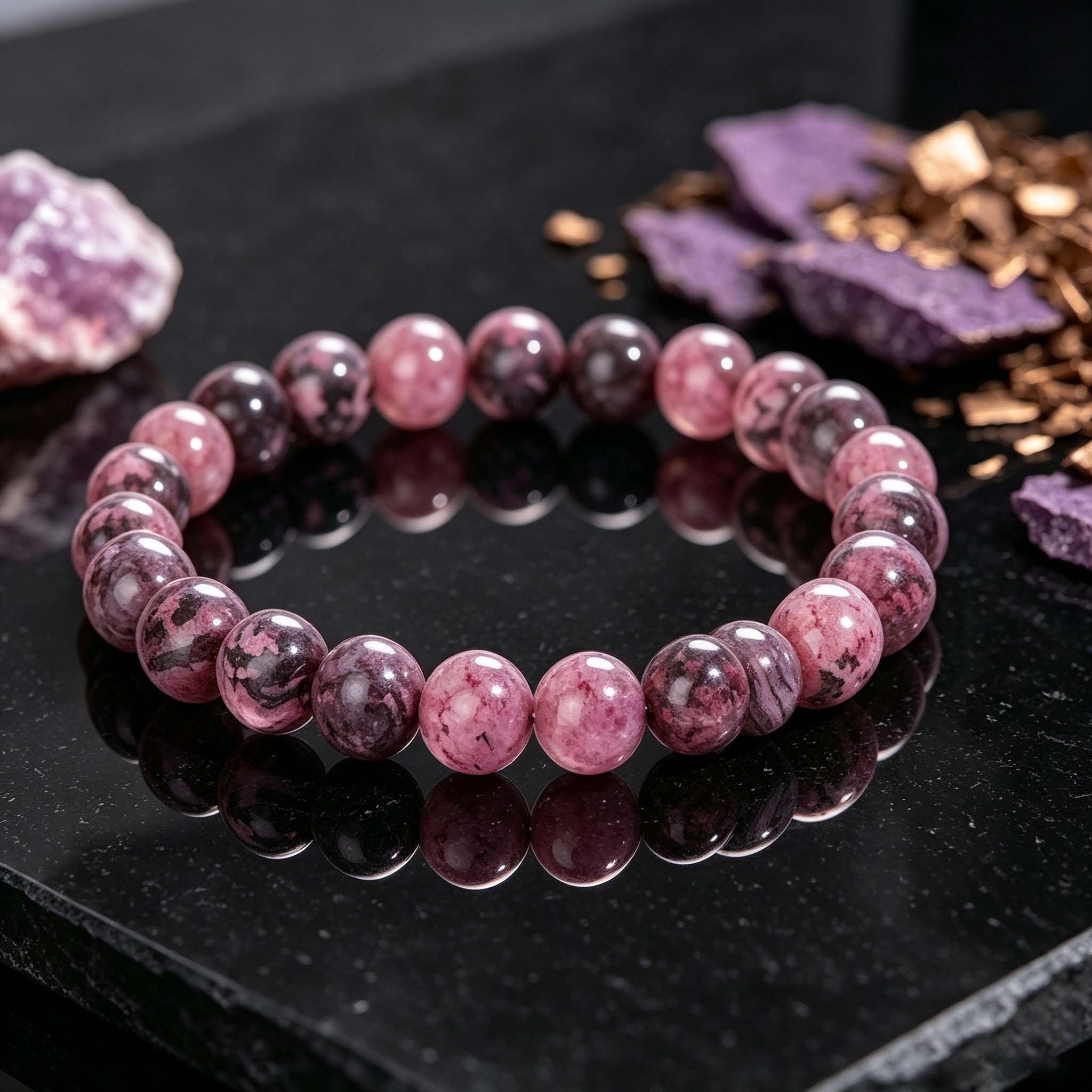 Natural Rhodonite Elastic Stretch Bracelet, Unisex