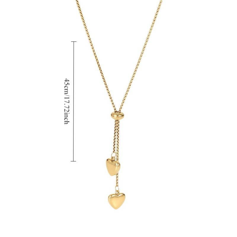 Women's Adjustable Double Heart Minimalist Necklace, Light Luxury