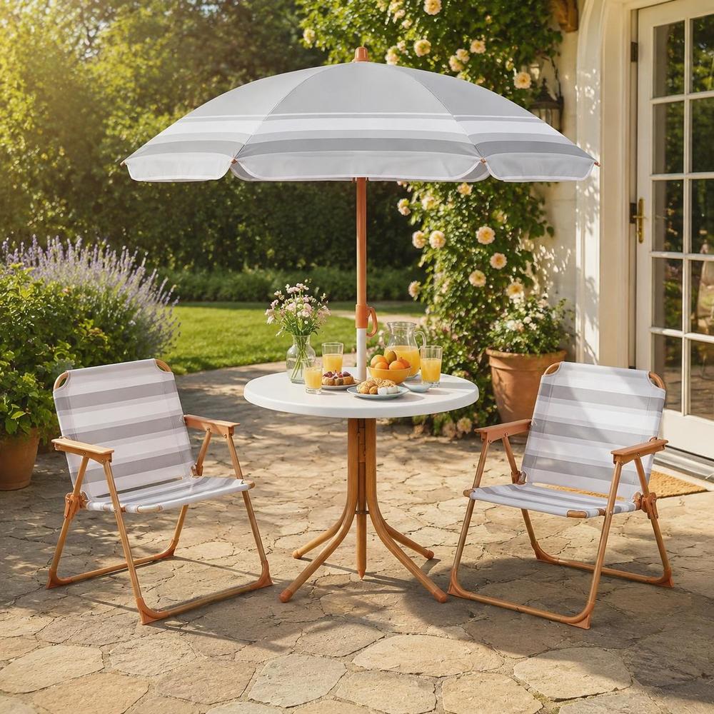 TEMU Ensemble table et chaises de - pliables 4 pièces, table ronde avec parasol amovible à hauteur réglable, chaises à structure métallique avec et