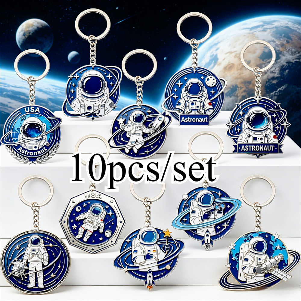 TEMU 10pcs Acrylic Astronaut Keychain Set, Souvenir, Planet Keychain, Backpack Charm. Unisex, Couple's Keychain. Event Souvenir, Storage And