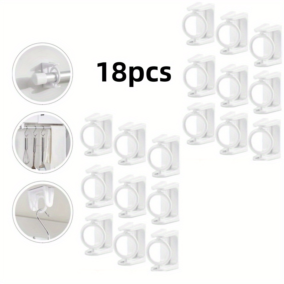 TEMU 18pcs White Rotating Curtain Rod Holders, No-drill Adjustable Wall Mount, For Bathroom & Bedroom - Sturdy Abs Plastic, For Shower, Drapery, And
