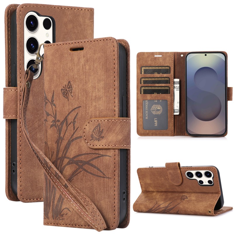 TEMU Phone Case - Leather Phone Case, Design, Portable Anti-loss Wrist Strap, Multi-card Storage, Folding Stand Flip Cover For Galaxy S26 S25 S24 S23
