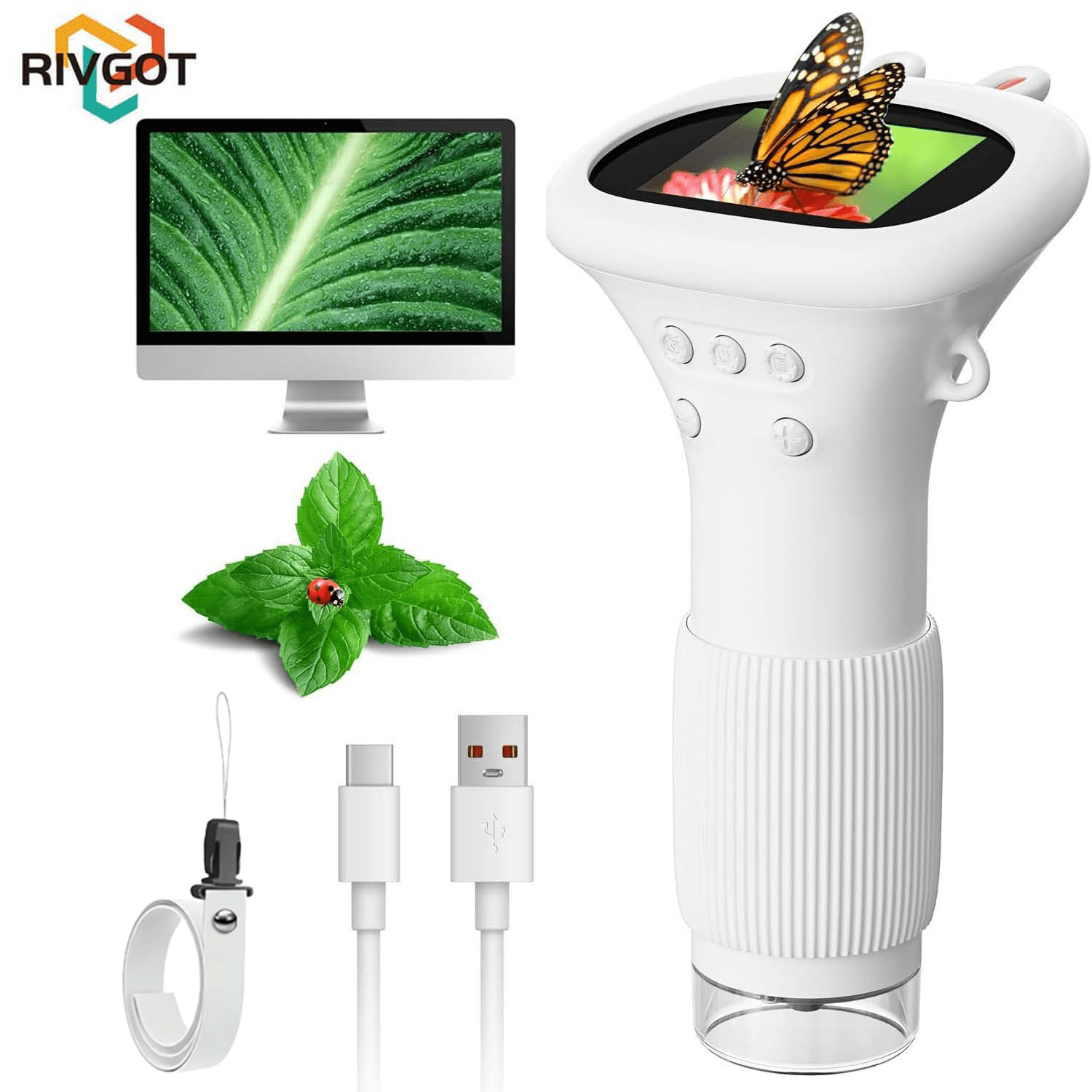 RIVGOT USB Microscope, Mini Pocket Handheld 1000X Magnifier Set