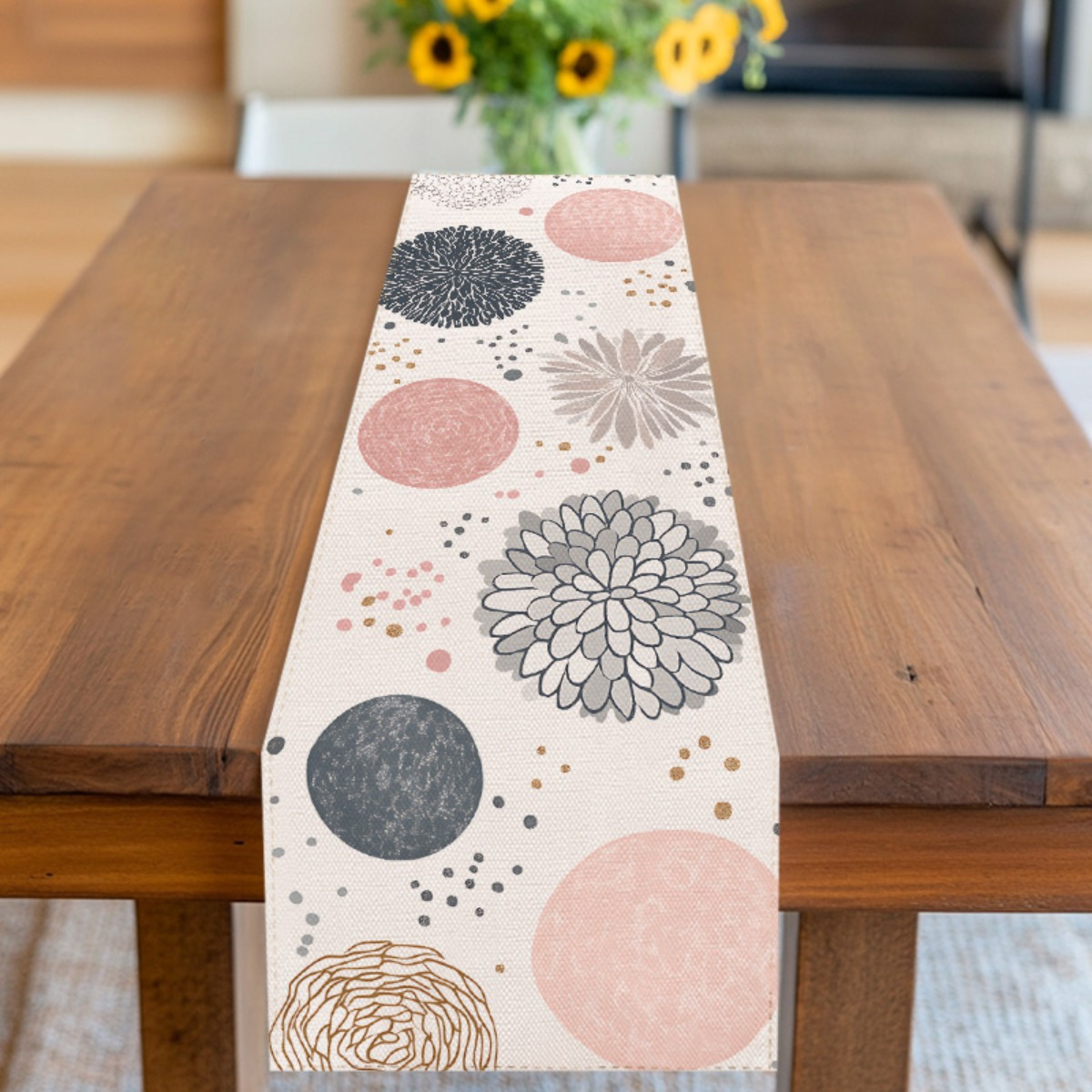 Image of 1pc, Modern Easy Style Table Flag Cloth, Abstract Flower , Pink And Gray Color , Warm Atmosphere. High Quality Fabric, Soft And Comfortable, Easy To Clean. Suitable For All Kinds Of Table Decoration