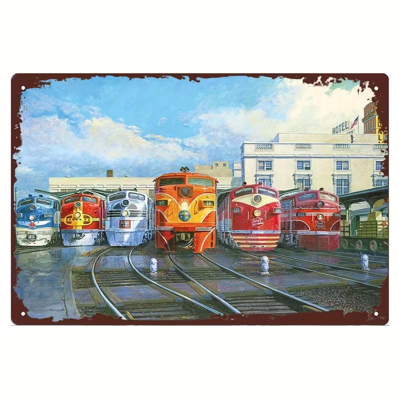 item picture vintage train metal tin sign weatherproof iron wall art pre drilled for easy hanging suitable for home bar cafe etc 7 87x11 81 inches cafe decor bar decor nostalgic artwork retro design hanging decor bar owners  