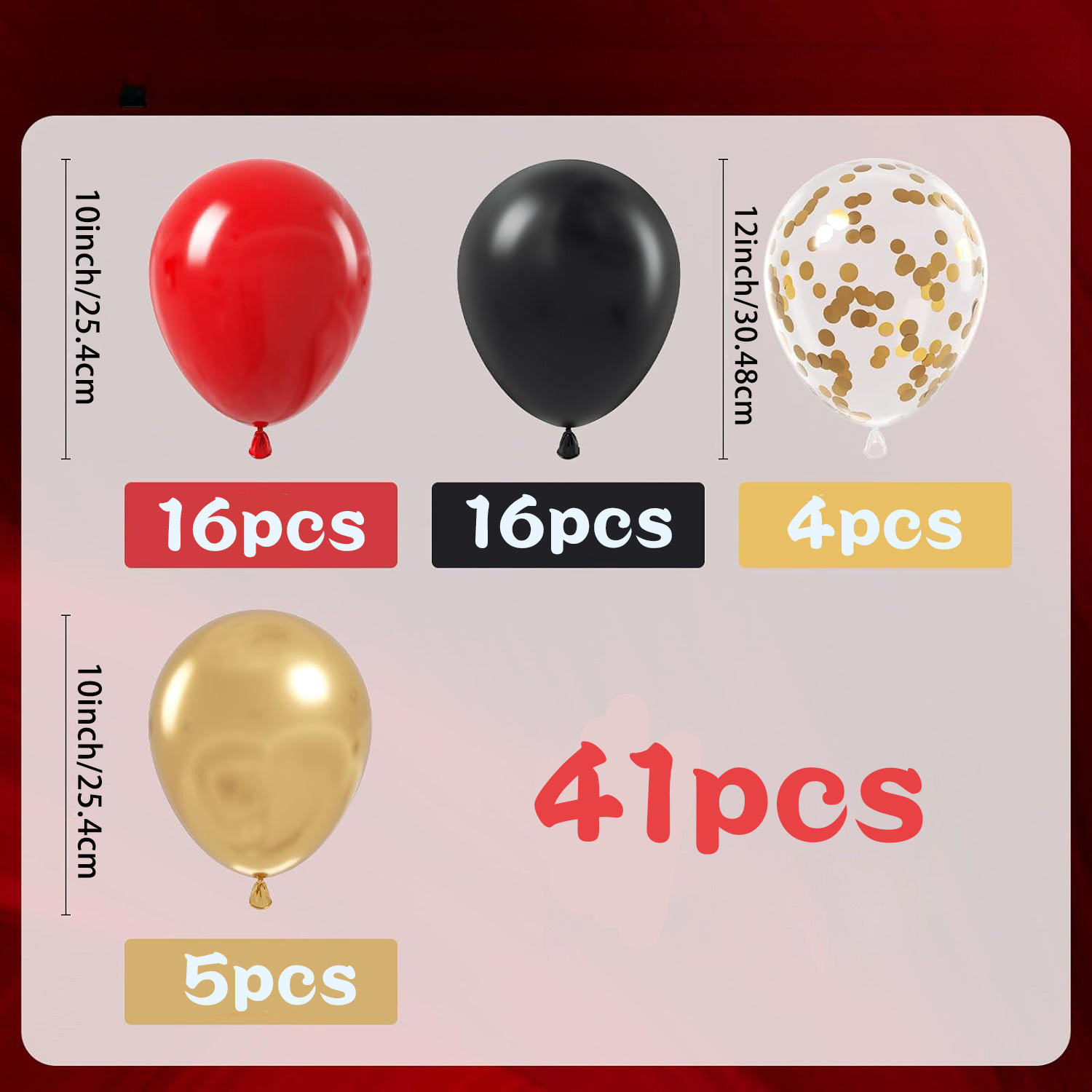 Image of 41pcs Red Black And Golden Confetti Balloons | 10/12inch Emulsion Balloons For Birthday, Anniversary, Wedding, Bridal Shower, Party Decorations For Christmas, Halloween