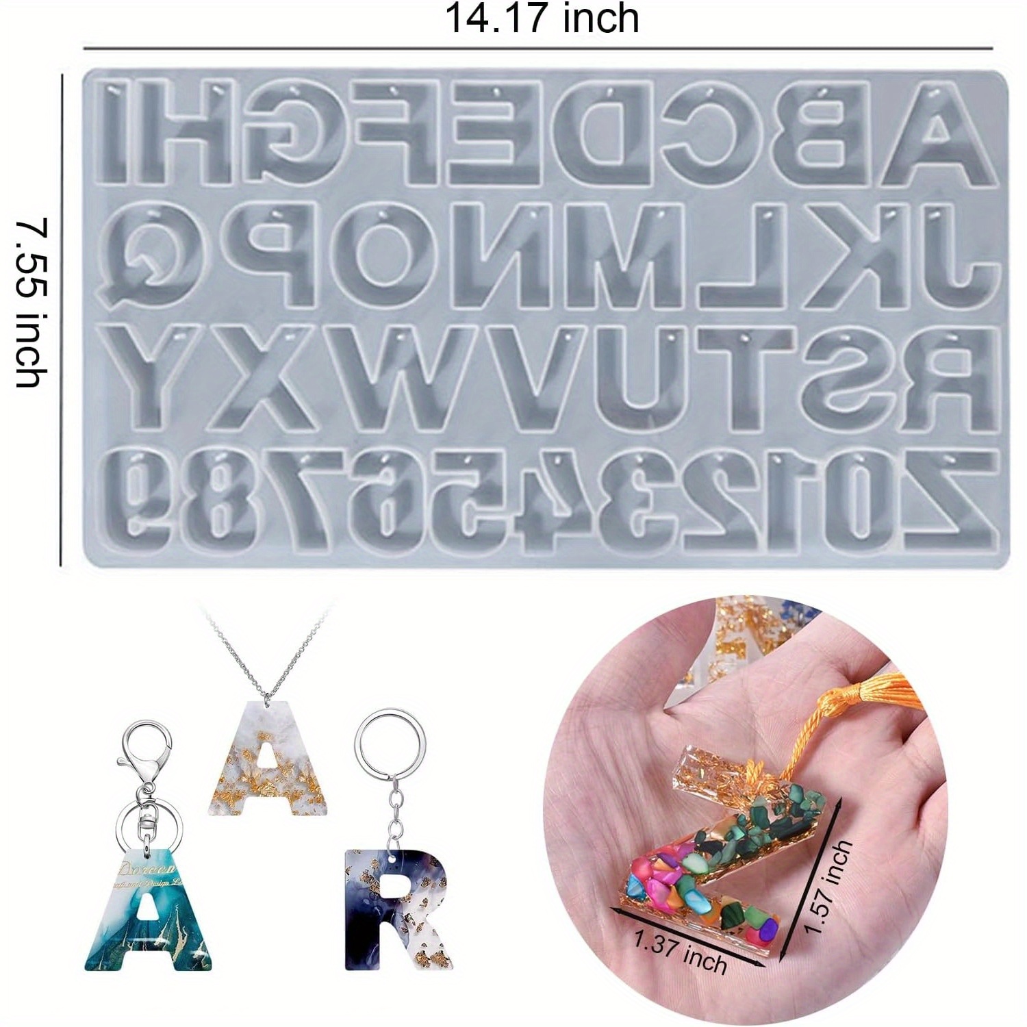 TEMU Alphabet Molds, Large Reversed Letter Number Alphabet Silicone Molds With Hole For Epoxy Resin Casting Keychain Jewelry Pendant Gift Making