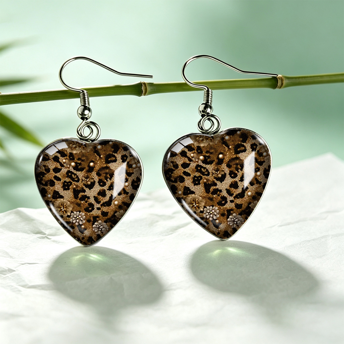 TEMU 1 Paire de boucles d'oreilles rétro à imprimé léopard avec 3D et motif cœur, tendresse automne hiver unisexe, bijoux d'oreille polyvalents, pile