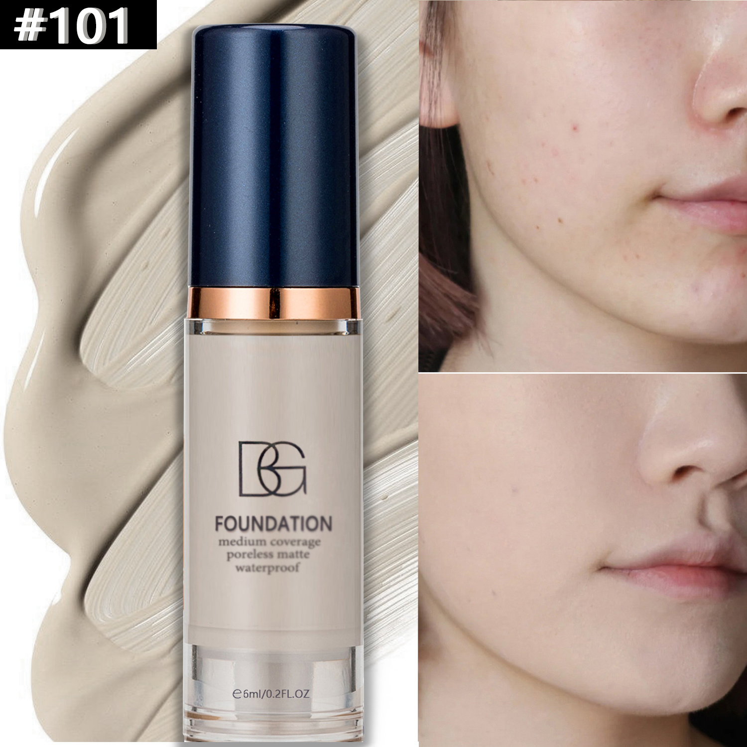 A Liquid Foundation with Six Shades That Provides Complete Coverage, Ideal for Every Skin Type. It Conceals Dark Circles Effectively, Offers Long-Lasting Coverage
