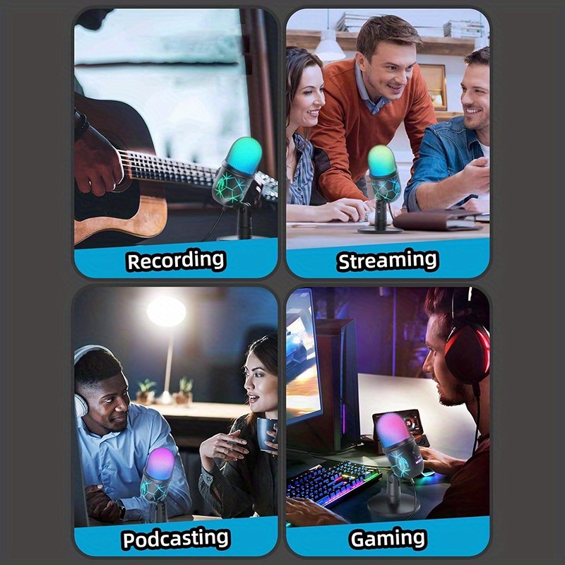 professionelles usb mikrofon für gaming & streaming - studioqualität mit geräuschunterdrückung, kopfhöreranschluss und led-lichtring