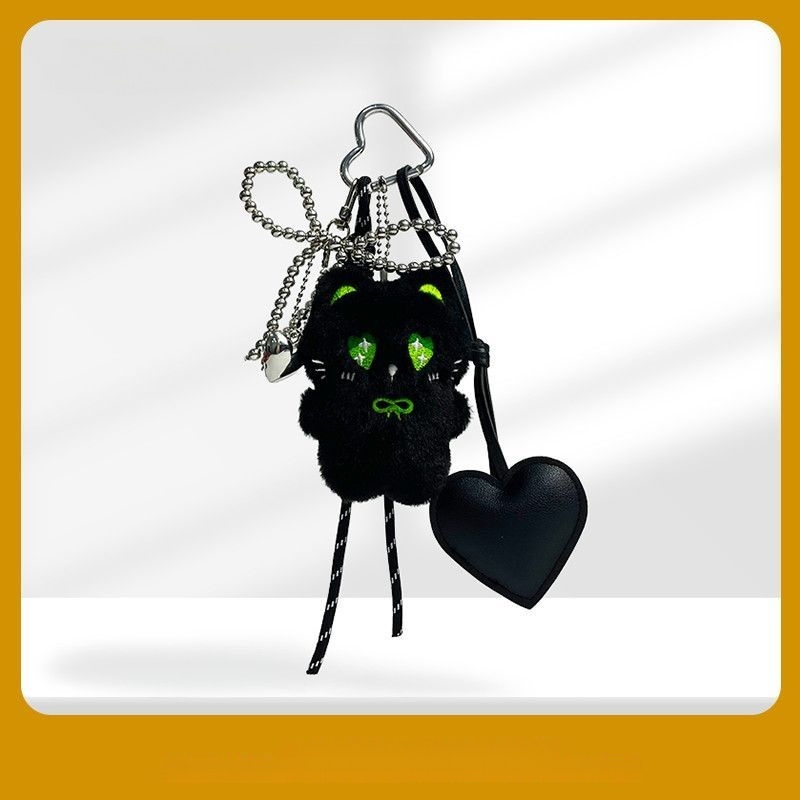 New Cute Niche Black Plush Hanging Rope Car Hanging Ornament Pendant Plush Backpack Pendant Couple Ins Bag Hanging Ornament, Birthday