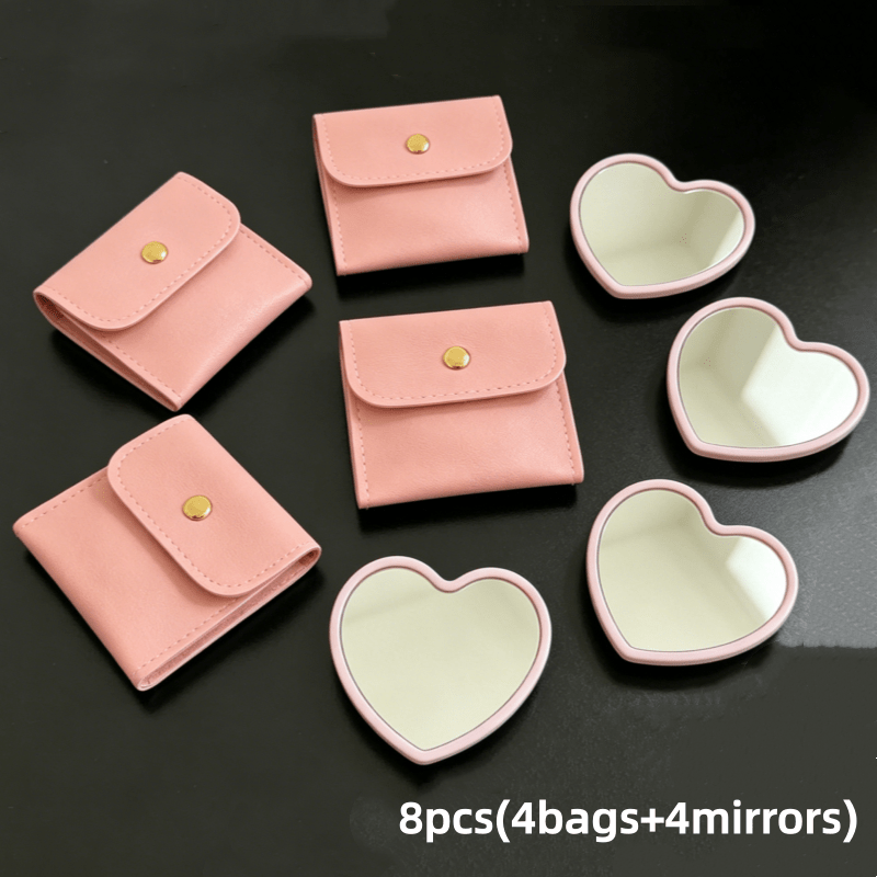 Image of 8pcs Heart-shaped Makeup Mirrors With Cosmetic Bags, Makeup Mirrors With Exquisite Matching Cosmetic Bags, Suitable For Travel, Home Decoration, And Holiday Gifts