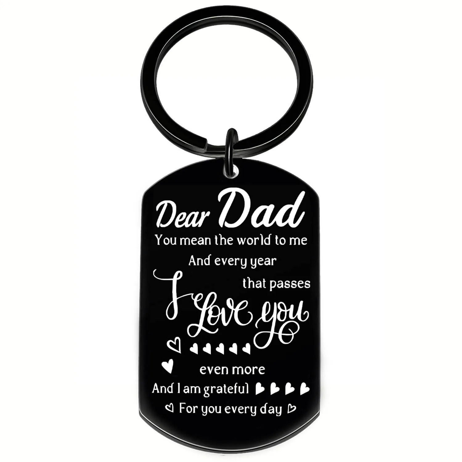 TEMU 1pc Porte-clés plaque d'identité en acier inoxydable noir, gravé "Cher papa, tu es et chaque année qui passe je t'aime encore plus et je te