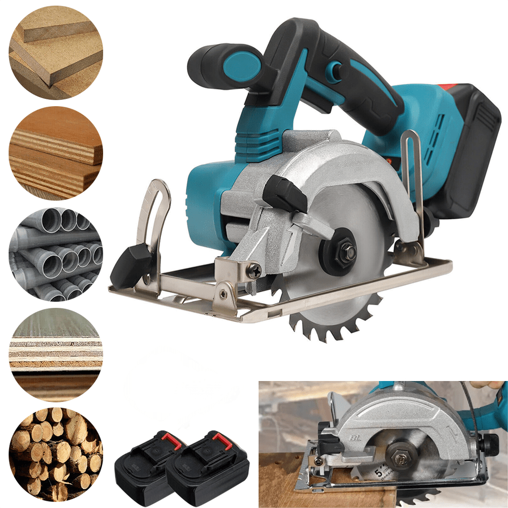TEMU 1 Set Brushless Lithium Electric Circular Saw, 1/ 2 X Battery 5-inch Rechargeable Portable Woodworking Saw, Stone Cutting Machine, Inverted Disc