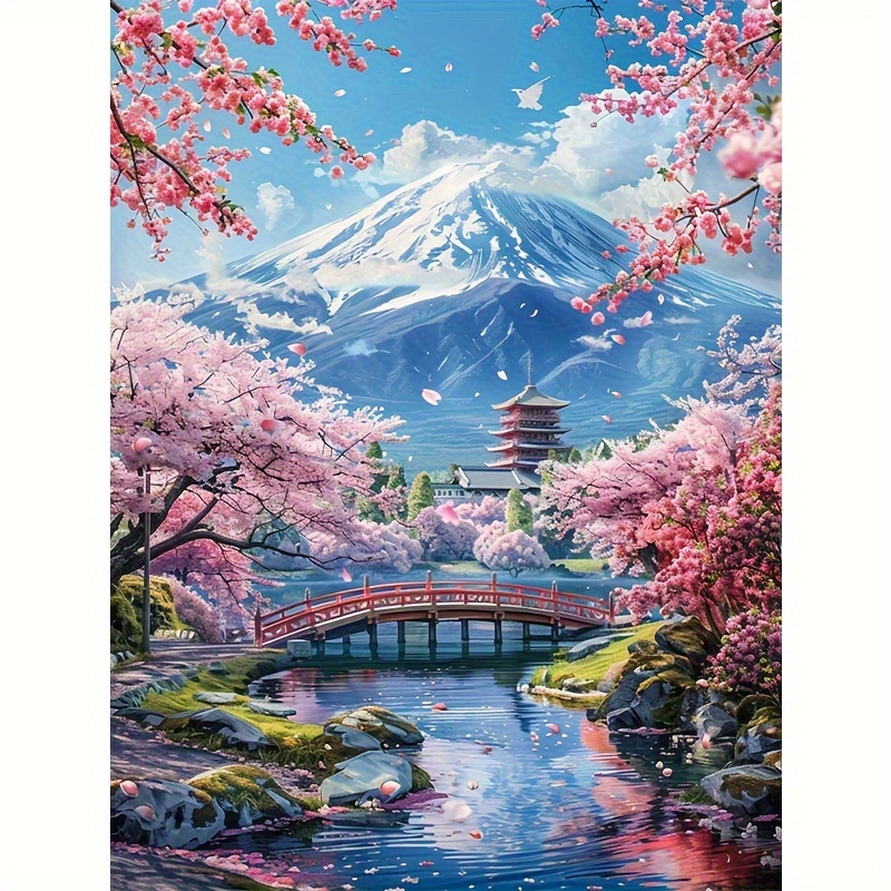 

Kit de Peinture Diamant 5D & Fuji pour Adultes - Art Mosaïque en Strass Ronds à Complet, Ensemble de Décoration Murale Cadre, Peinture de Paysage, Adapté aux Débutants