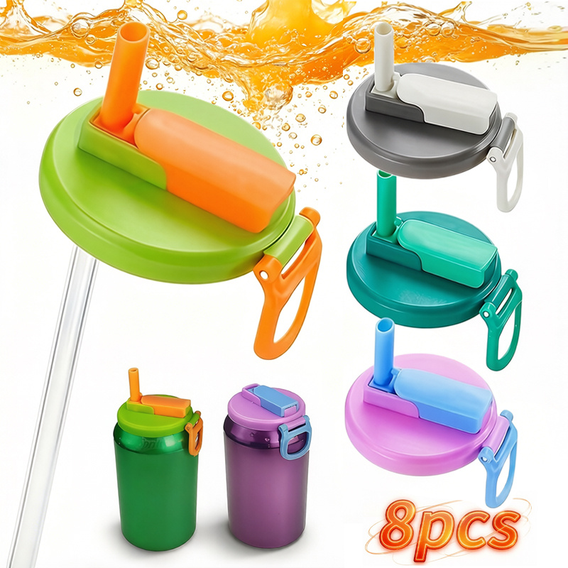 TEMU 8pcs Reusable Can Lids With Attached Straws - Leak-proof, Soda Can Lids, Food-safe, For Home, Office, Camping, Travel - Drink Covers (), Home , , Sturdy Construction