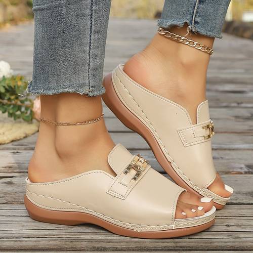 women orthopedic arch support platform sandals with thick sole wide width suitable for walking open toe jane slides arch dress slippers for casual office and casual attire women shoes