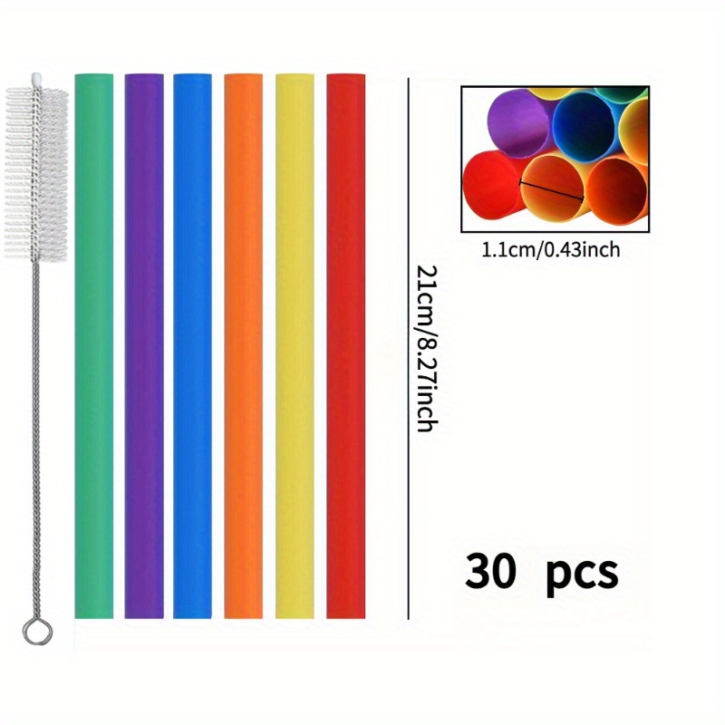 TEMU Of 30 Vibrant Pearl Straws Along With A Straw Cleaning Brush, Featuring Ultra-wide Smoothie Straws Measuring In Length, Made From Reusable Pp