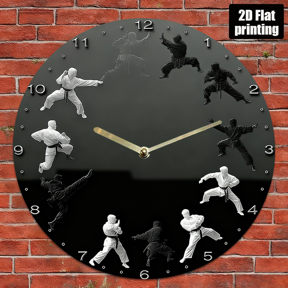 TEMU 2d Flat Print, Taekwondo And Karate Themed Round Wall Clock, Farmhouse Style Home Decor For Kitchen, Bedroom, Office, Birthday, Holiday Gift,