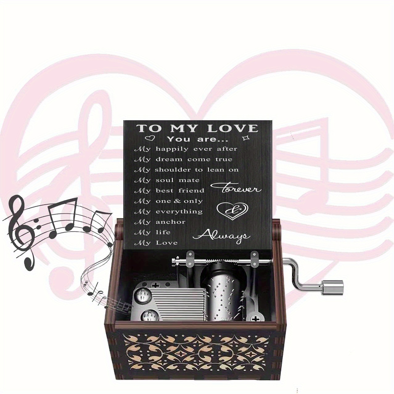 TEMU 1pc To My Love Wooden Hand-cranked Music Box, Suitable For Gifts For Family, Lovers, Valentine's Day, Anniversaries, Weddings, Home Decoration