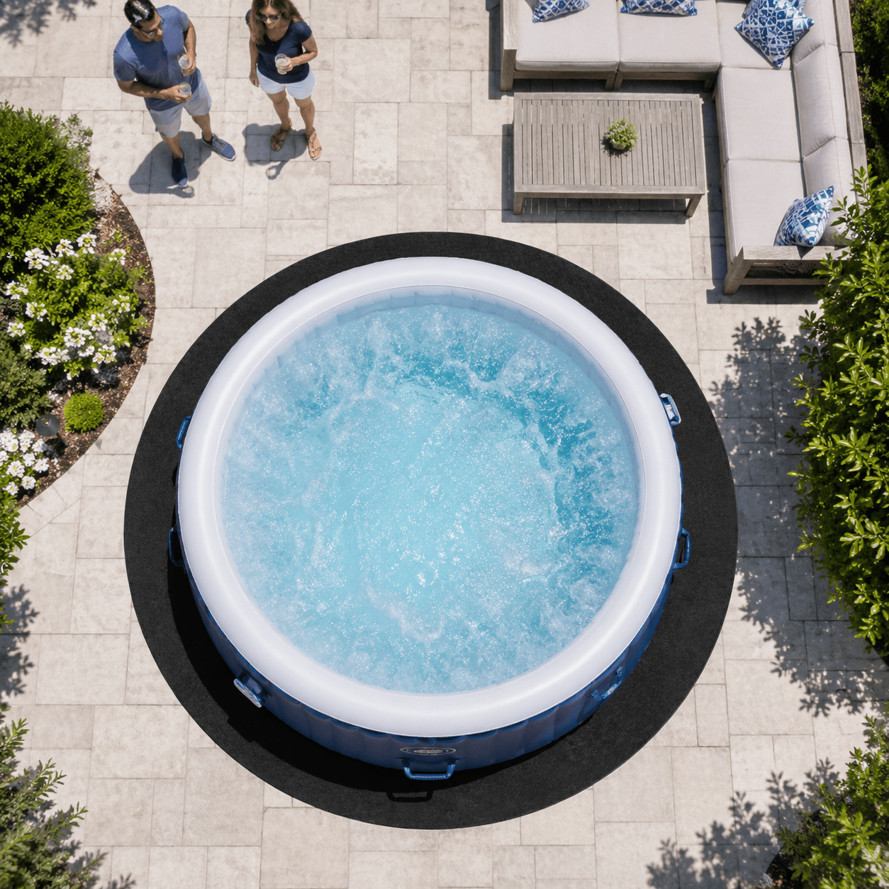 TEMU 1pc 82.7-inch Round Hot Tub Mat, Extra-large 5mm Thick Felt Floor Protector With Pe Anti-slip Backing, Foldable Pad For Portable Spas And