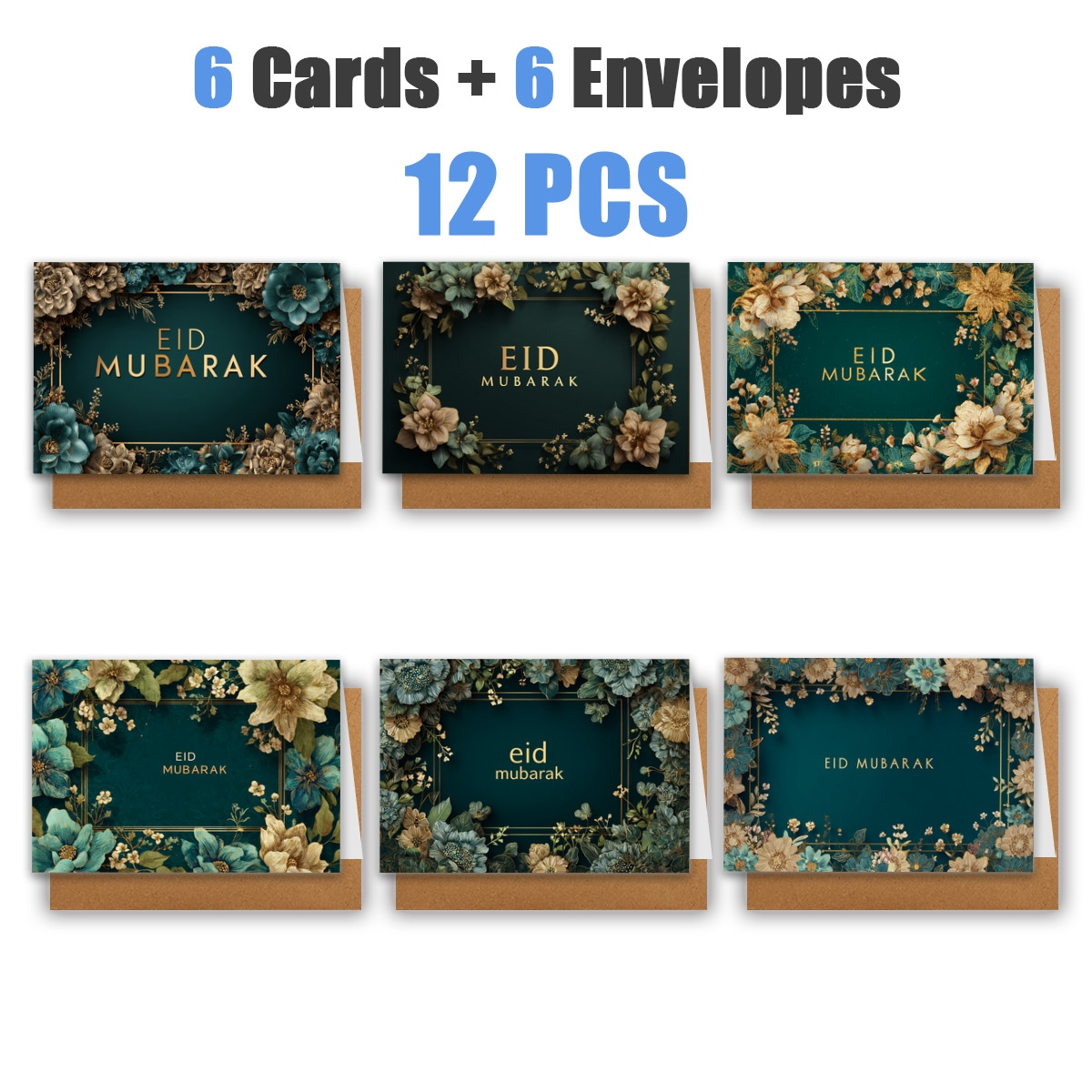 TEMU 1set/12pcs/24pcs Ramadan Floral Greeting Card With Envelope. Perfect For Birthdays, Celebrations, And Thank You Notes. An Ideal Gift For Ramadan
