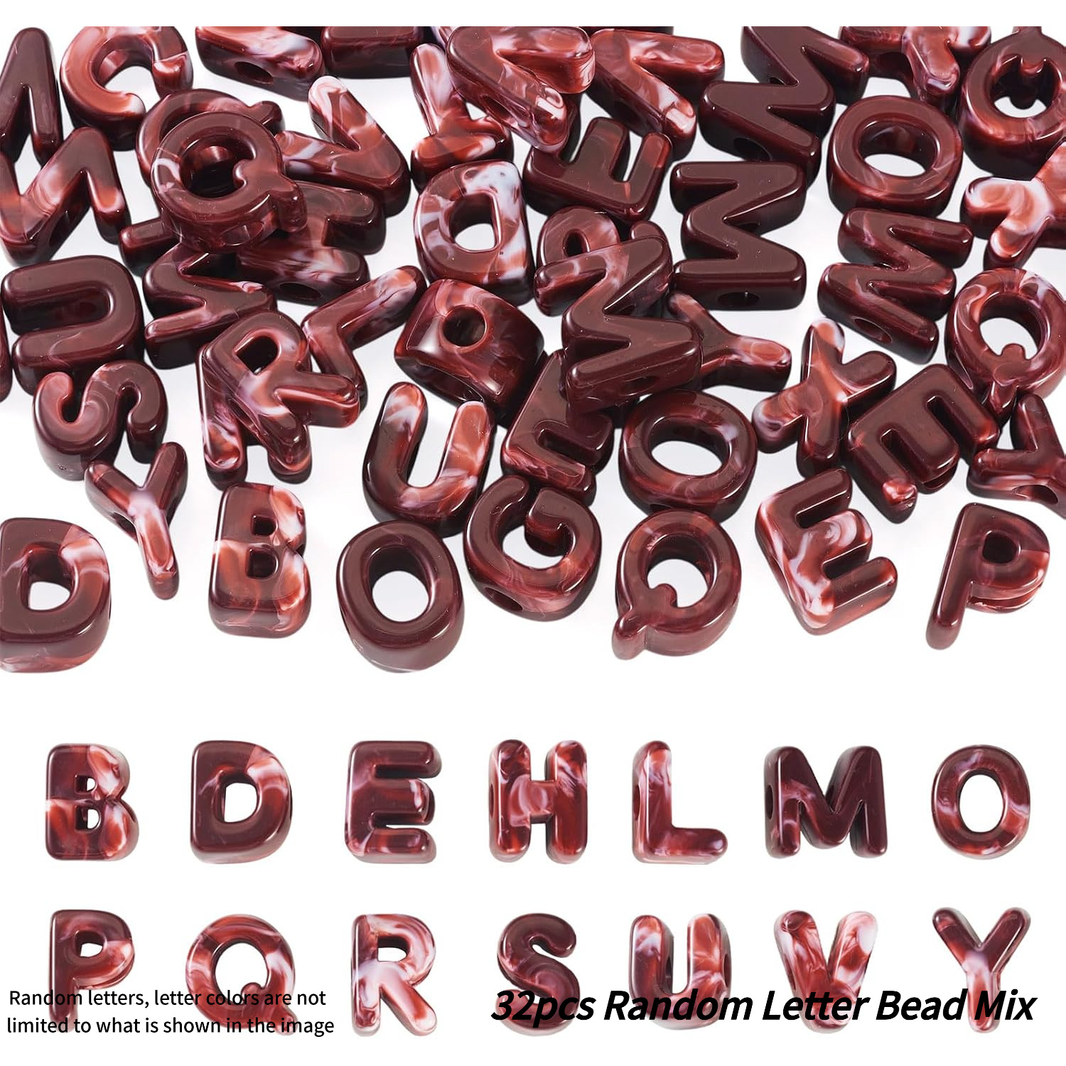 TEMU 32pcs Of 20mm Marble Acrylic Letters, Mixed Colors (includes Colors), Sold In Bulk, Used For Clothing Decorations, Handmade Jewelry Materials,