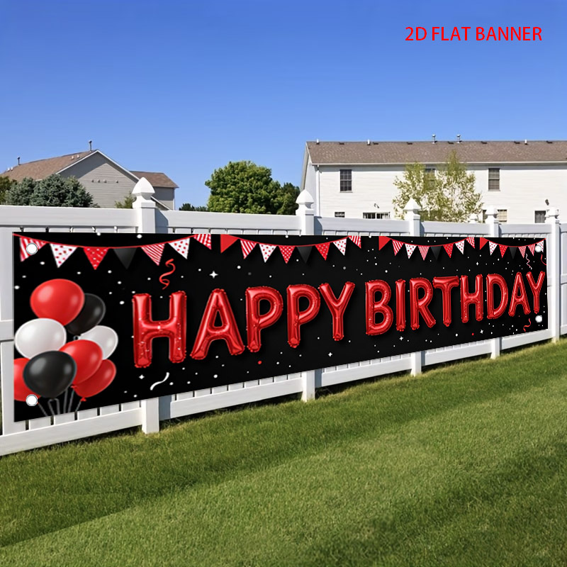 TEMU 2d Flat, 2d Flat - 2d Flat, 2d Flat - 2d Flat, 1pc, Happy Birthday Party Banner Flag, Red Shiny Letters And Colorful Flag Pattern, Suitable For