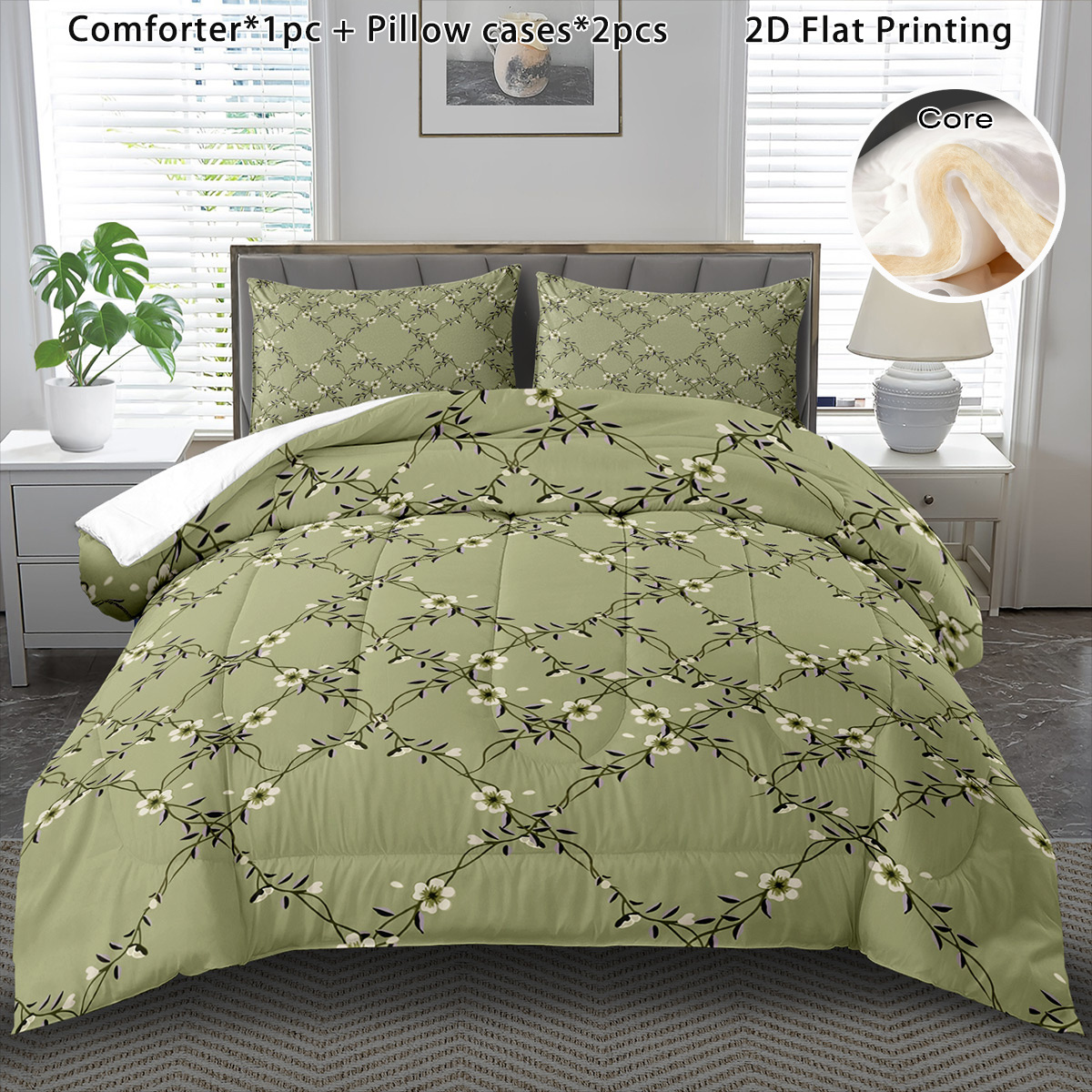 TEMU 3pcs Comforter Set For Winter Floral Vines Comforter Set Cartoon Boho Soft Bedding Set Halloween Gift Quilt Cute Christmas Room Decor Autumn