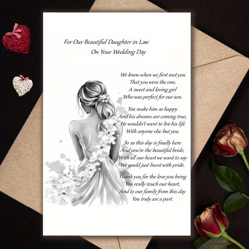 TEMU A Set -with An Envelope - A Wedding Card With A Mother's Poem - " To Our -in-law" Design - Suitable For Special Occasions