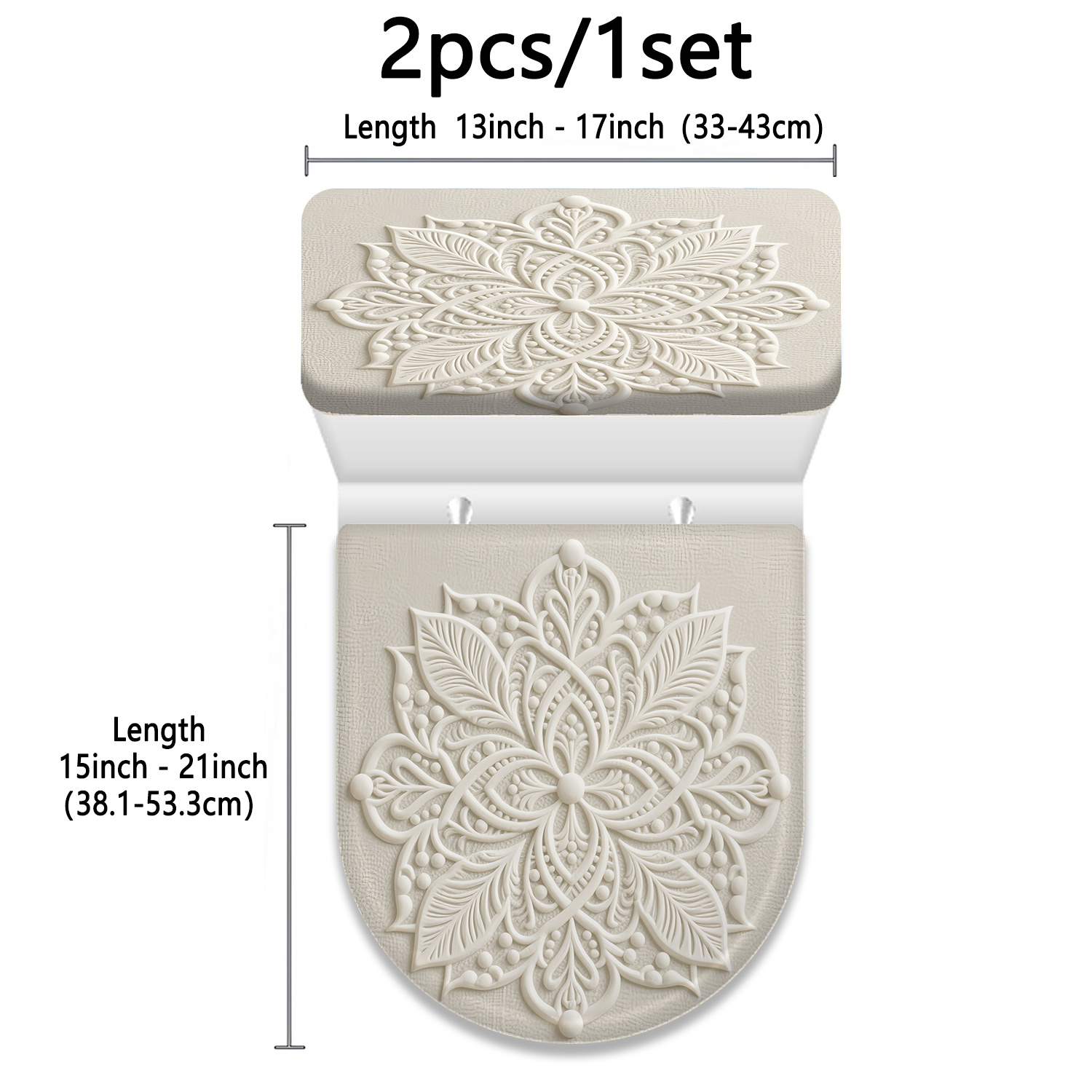 TEMU 2pcs 2d Flat Minimalist Modern Off-white Floral Pattern Printed Toilet Seat And Tank Cover Set, Suitable For Bathroom Decorative Toilet Cloth