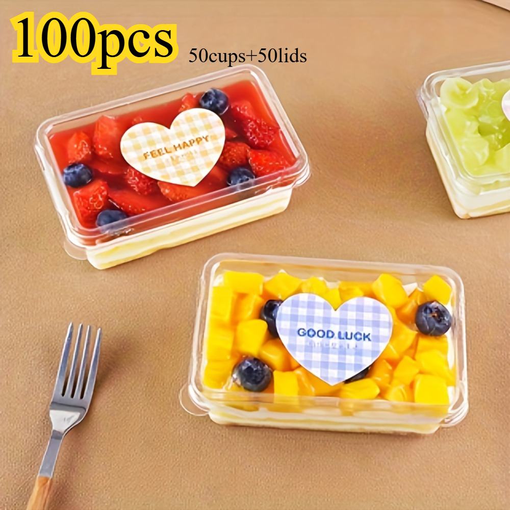 100pcs (50 Boxes And 50 Lids) Clear Tiramisu Boxes, Square Pet Containers With - Reusable For Birthday, Wedding, Holiday Parties & Catering