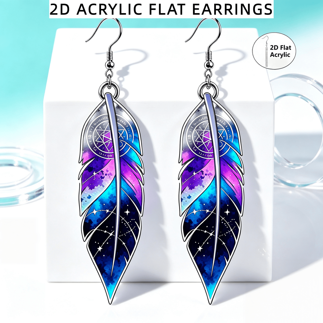 TEMU Pendientes colgantes acrílicos con de pluma mágica de galaxia , estrella , , pendientes caídos de bruja, joyería bohemia de declaración, regalo