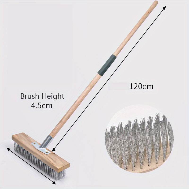 TEMU Stainless Steel Wire Floor Scrub Brush Heavy Duty Floor Scrub Brush Long Handle Wood Scrub Brush For Garden Clean